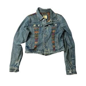 Boho Embroidered Denim Jacket All About Eve Vintage Rare XS / 0 Cropped Wester